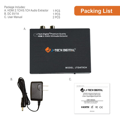 J-Tech Digital Premium Quality 1080P HDMI To HDMI + Audio (SPDIF + RCA Stereo) Audio Extractor Converter (JTDAT5CH)