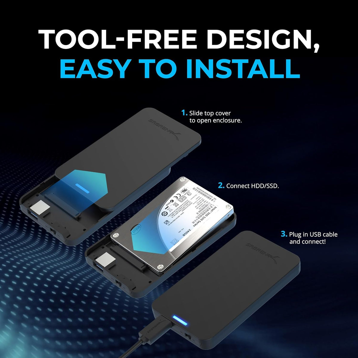 SABRENT 2.5in SATA to USB 3.0 Tool-Free SSD/HDD Enclosure (EC-UASP)