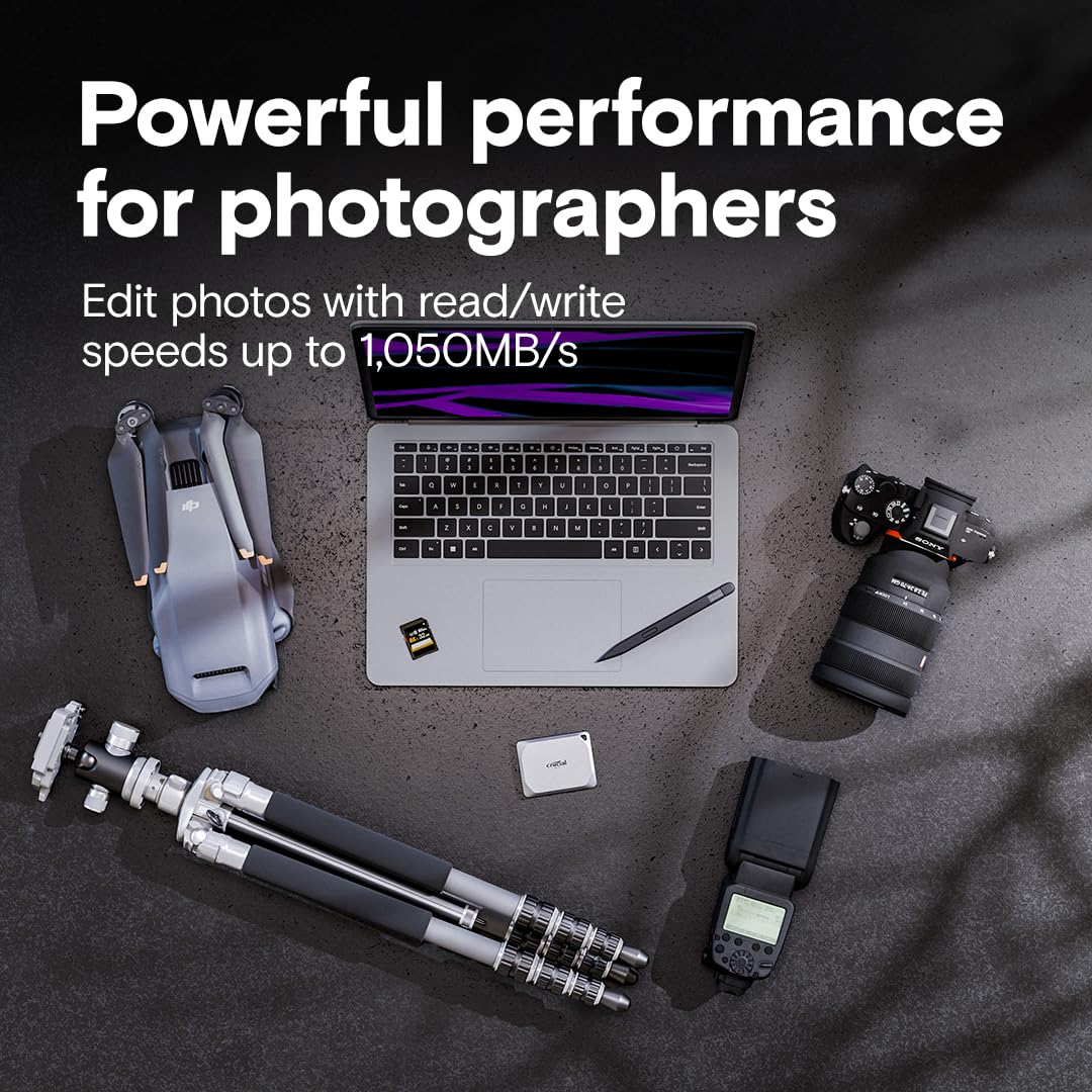 Crucial X9 Pro 1TB Portable SSD, Up to 1050MB/s Read & Write, 3.2 USB-C, External Solid State Drive, Durable Storage for PC & Mac, for Content Creators & Videogaphers, Silver - ‎CT1000X9PROSSD902