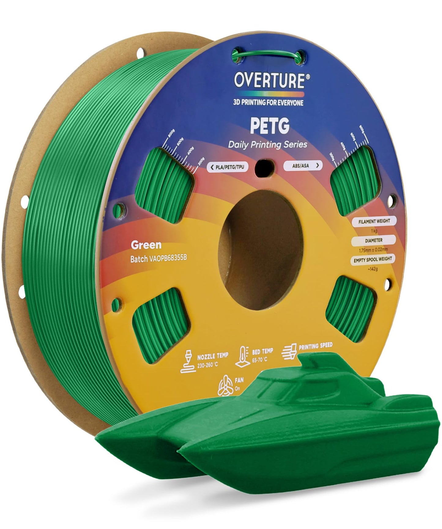 OVERTURE PETG 3D Printer Filament 1.75mm, Neatly Wound Durable PETG 1kg Spool (2.2lbs), Strong Toughness Filament, Dimensional Accuracy +/- 0.02mm, Fit Most FDM Printers (Black (1-Pack))