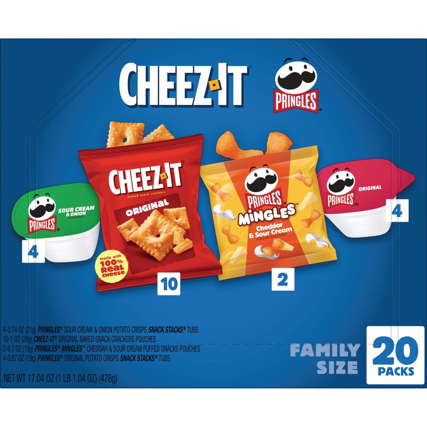 Kellogg's Cheez-It, Pringles & Rice Krispies Treats Snacks Mega Variety Pack, 30.1oz Box (30 Count)