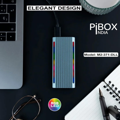 PiBOX India NVMe M2 Enclosure - Dual Protocol USB 3.2 Tool-Free Case, PCI-E Reader, USB-C, M & B+M Keys, 2230/2242/2260/2280 SSDs
