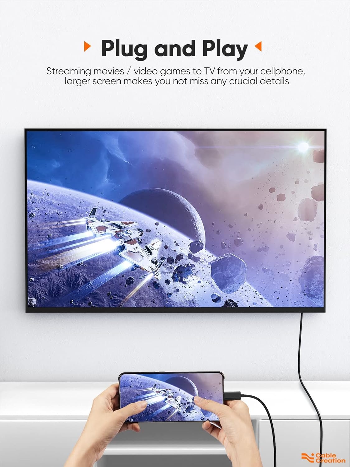 CableCreation USB C to HDMI Cable 6FT Male to Male, Thunderbolt 3/4 Compatible for Home Office, 4K High Speed for Galaxy S24/S24 Ultra/S24+/MacBook Pro/Air/M1,iPad Pro and More - Black