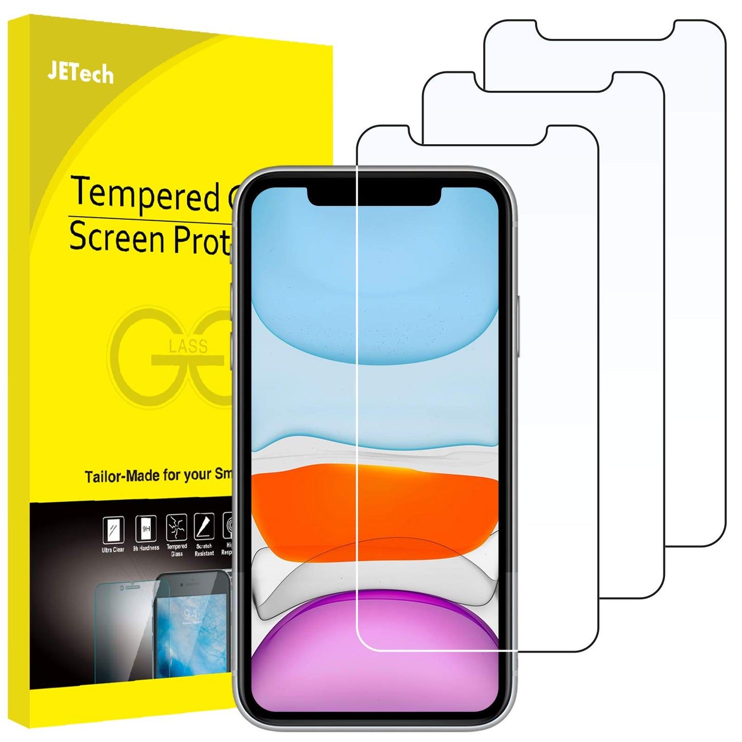 JETech Screen Protector for iPhone 17e (2026) / iPhone 16e / iPhone 14, Tempered Glass Film, 6.1-Inch Display, 3-Pack