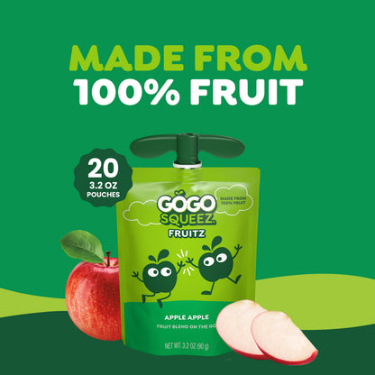 GoGo squeeZ No Sugar Added Applesauce and Fruit Puree Variety Pack, Apple, Mango & Banana, 3.2 oz Pouches (Pack of 20), Fruit Snacks for Kids, Gluten Free, Nut Free, Recloseable Cap, BPA Free
