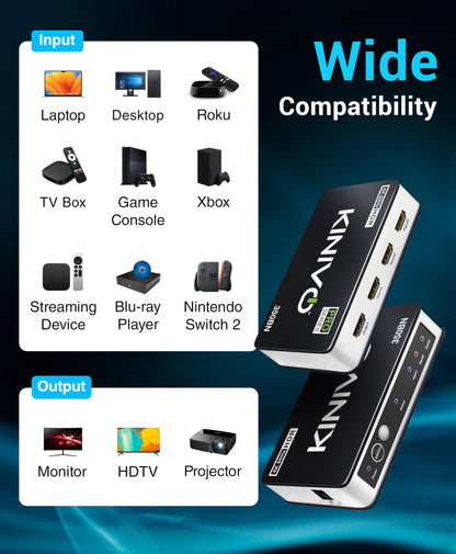Kinivo HDMI Switch 5 in 1 Out 4K 60Hz (HDR 10, High Speed 18Gbps, IR Remote, HDCP2.2, Dolby Vision, VRR) - 550BN Switcher Compatible with Roku, PS5, Xbox, Apple TV, Nintendo Switch 2, Cable Box