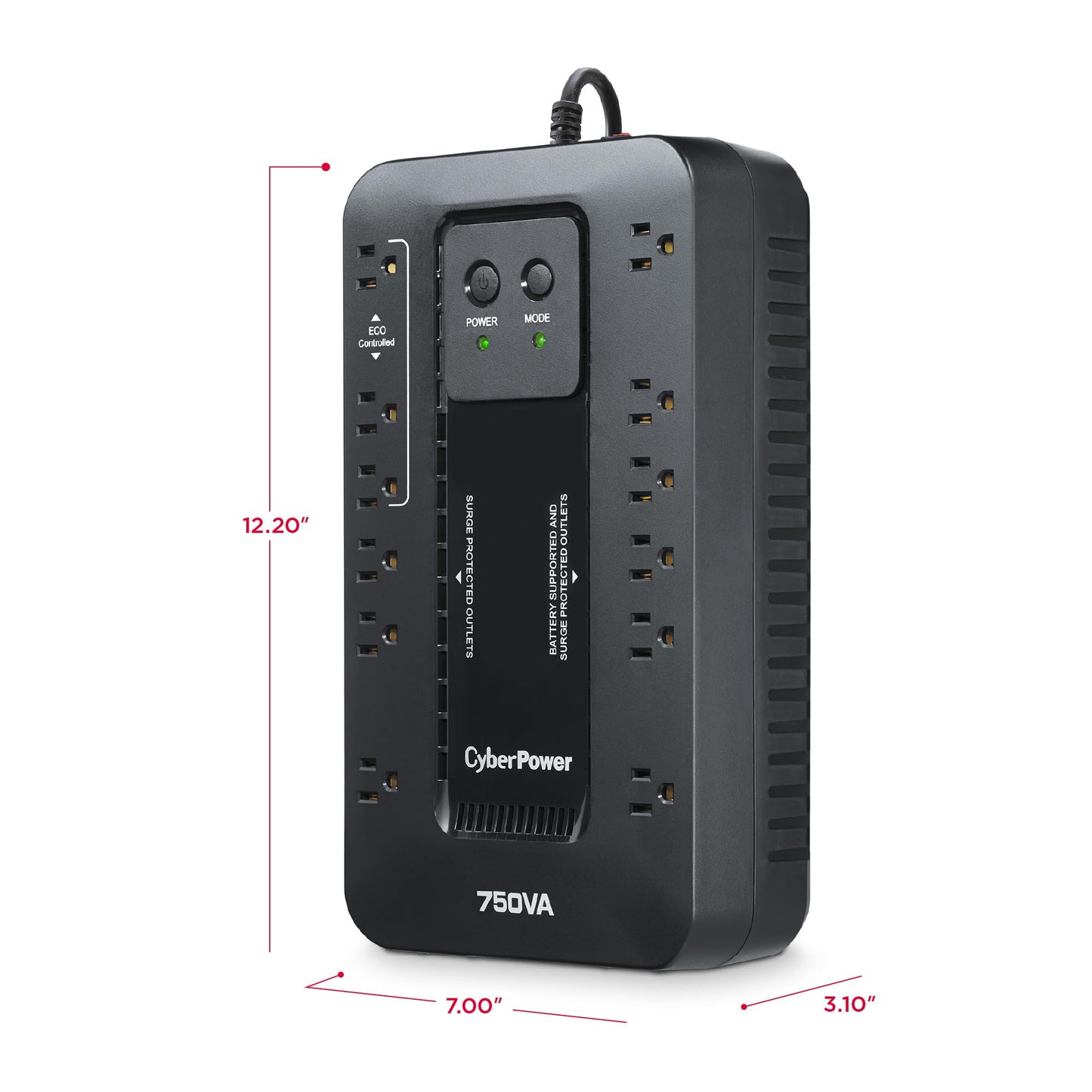 CyberPower EC850LCD Ecologic UPS Battery Backup and Surge Protector, 850VA/510W, 12 Outlets, ECO Mode, Compact, UL Certified