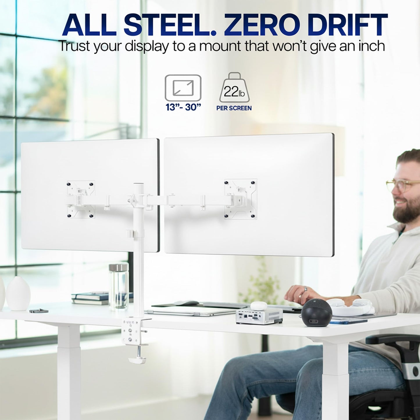 VIVO Dual Monitor Desk Mount, Holds 2 Computer Screens up to 30 inches and 22lbs Each, Heavy Duty Fully Adjustable Steel Stand with C-Clamp and Grommet, Black, STAND-V002