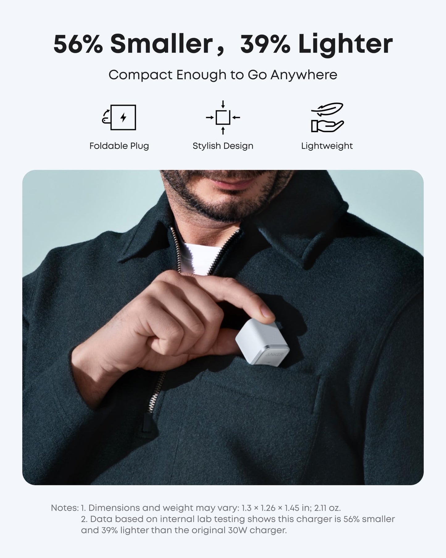 Anker Nano Charger, 45W Fast Charging, Compact and Foldable Plug USB C Charger Block for iPhone 17 Series, MacBook, Pixel 9, iPad, Samsung Galaxy S25 Ultra / S24 Series (6 ft Cable Included)