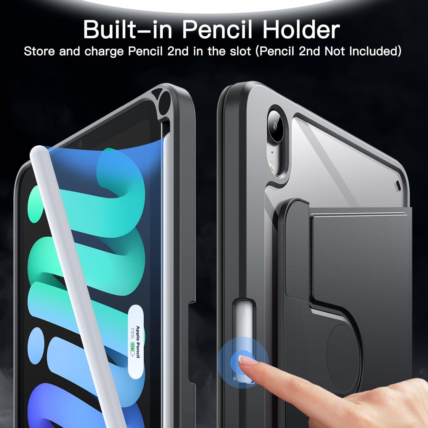 JETech Rotating Case for iPad mini (A17 Pro, 2024 Model, 7th Generation) / mini 6 (2021 Model, 6th Generation) with Pencil Holder, 360 Degree Rotation Protective Stand Cover Clear Back (Purple)