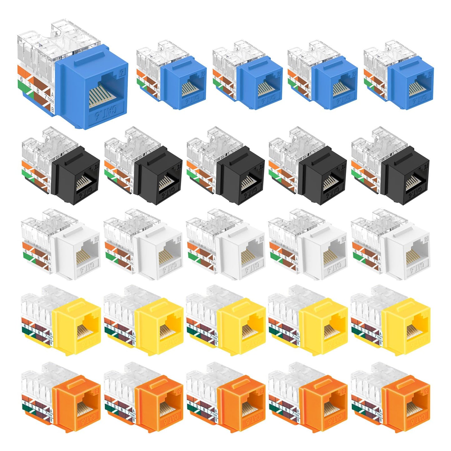 VCE UL Listed 10Gbps Cat6 Keystone Jack Insert 25-Pack, 90 Degree Punch Down RJ45 Keystone Jack Adapter Slim Profile Blue
