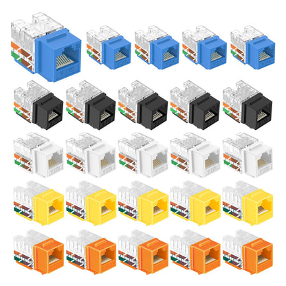 VCE UL Listed 10Gbps Cat6 Keystone Jack Insert 25-Pack, 90 Degree Punch Down RJ45 Keystone Jack Adapter Slim Profile Blue