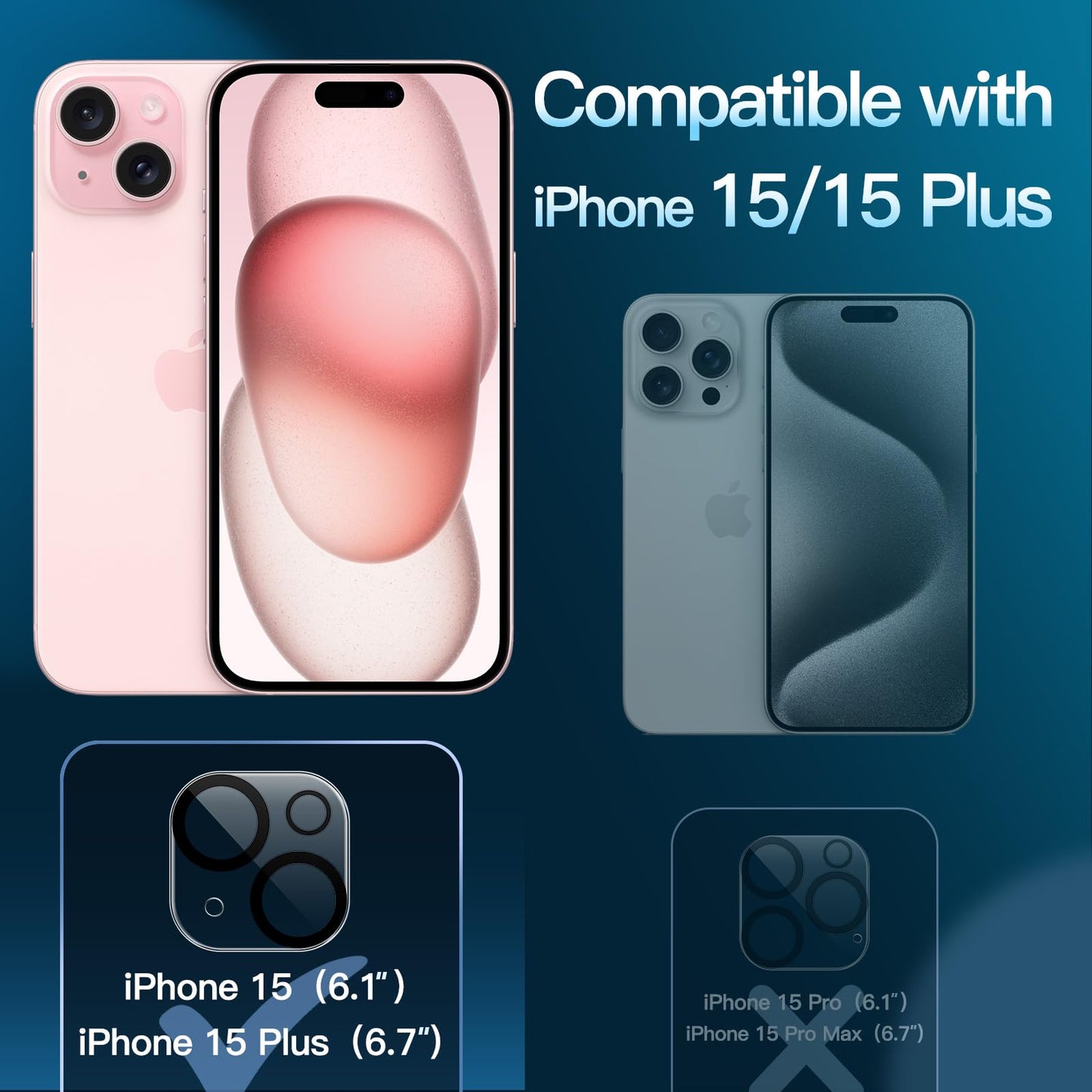 JETech Camera Lens Protector for iPhone 15 6.1-Inch and iPhone 15 Plus 6.7-Inch, 9H Tempered Glass, Anti-Scratch, Case Friendly, Does Not Affect Night Shots, HD Clear, 3-Pack