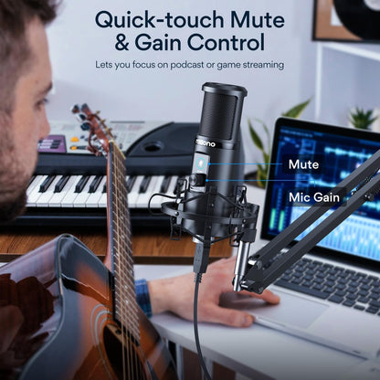 MAONO AU-PM421 USB Microphone with AU-MH601 Studio Monitor Headphones Bundle Plug and Play for Podcast, YouTube, Music…