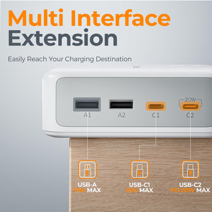 TESSAN Dual Surge Protector Power Strip, 5 Ft Extension Cord Flat Wall Plug with 4 USB (2 USB C) 8 Outlets, 2100J Surge Protection, 20W Multiple Charging Station for Home, Office, College, Dorm, Grey