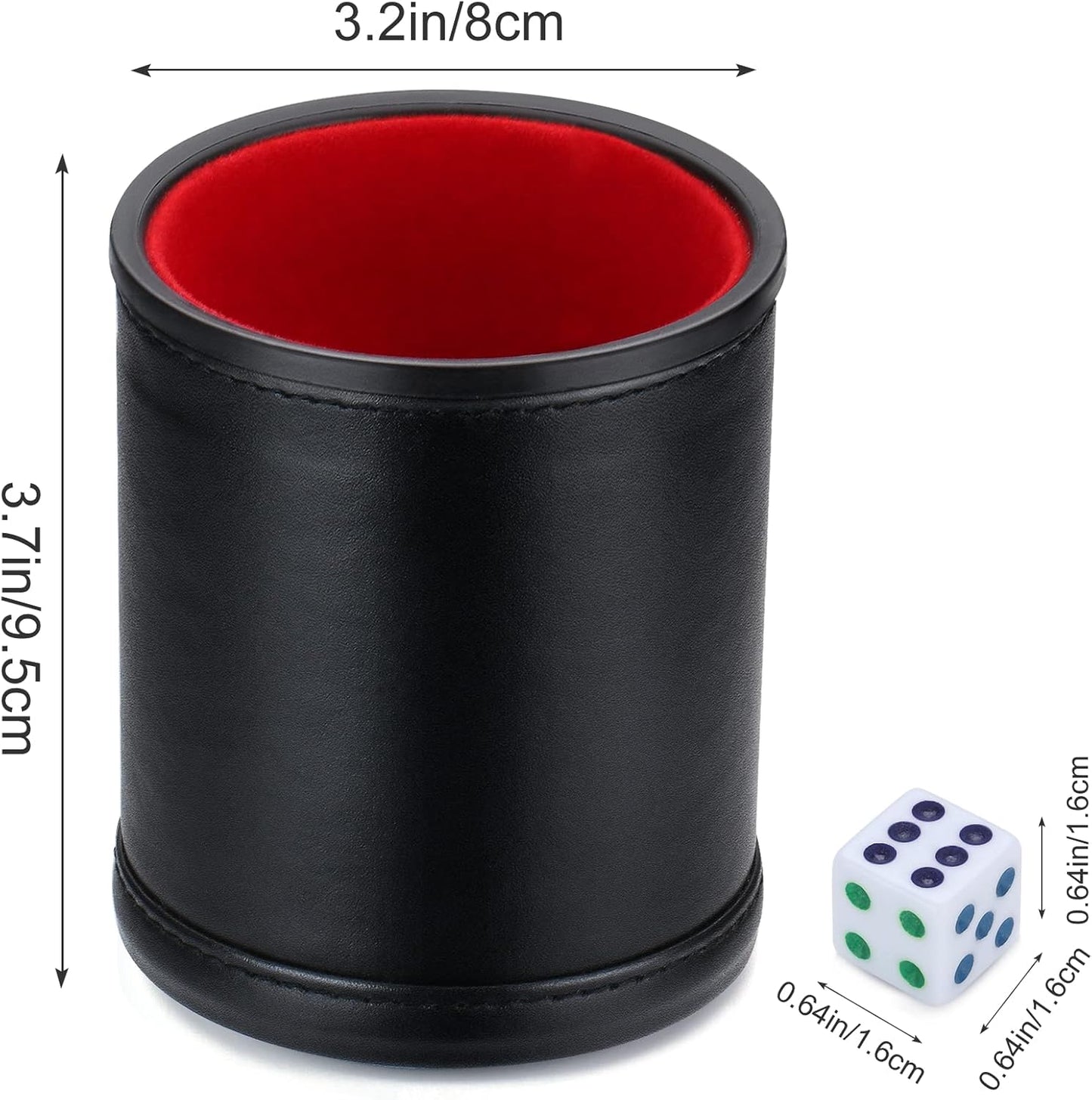 Felt Lined Professional Dice Cup - with 6 Dice Quiet for Yahtzee Game