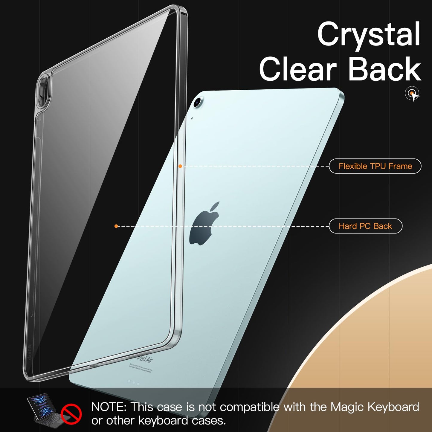 JETech Clear Case for iPad Pro 13-Inch M5/M4 (2025/2024), Anti-Yellowing Transparent Shockproof Slim Tablet Back Cover with Hard PC Back and Soft TPU Bumper