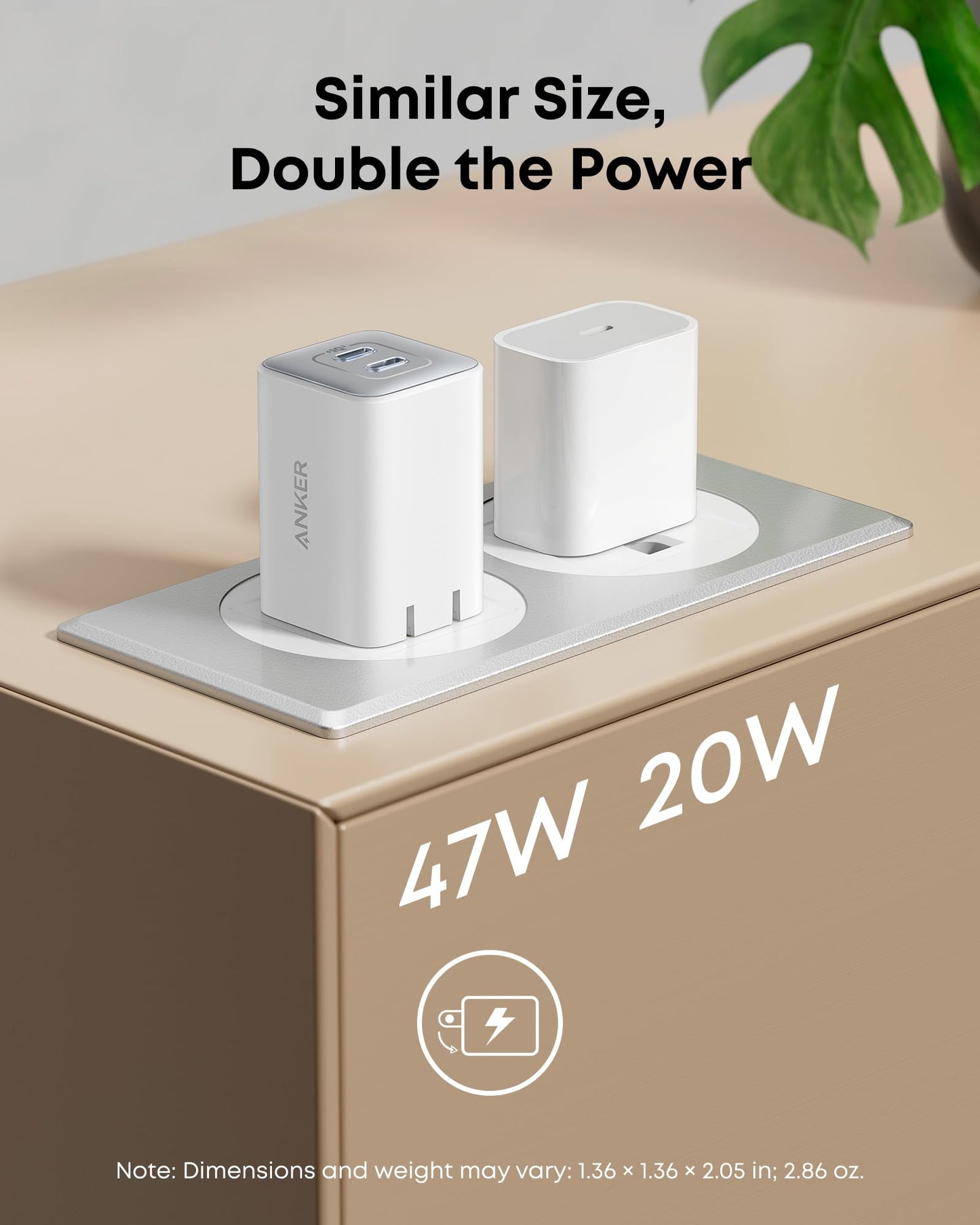 Anker Nano Charger, 47W 2 Port Compact Foldable GaN USB C Charger for iPhone 17/16, Galaxy, Pixel, Compatible with MagSafe (Blue)