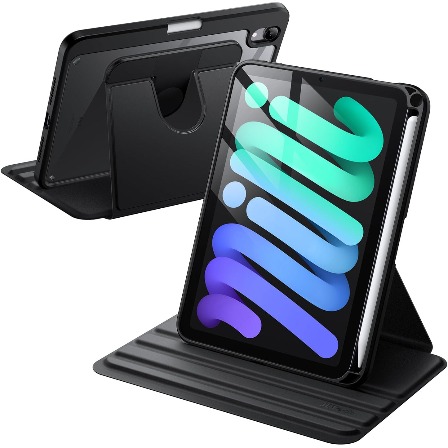 JETech Rotating Case for iPad mini (A17 Pro, 2024 Model, 7th Generation) / mini 6 (2021 Model, 6th Generation) with Pencil Holder, 360 Degree Rotation Protective Stand Cover Clear Back (Purple)