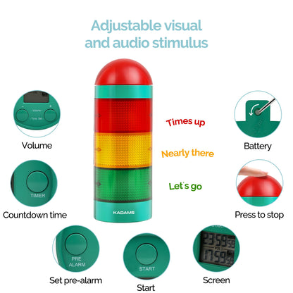KADAMS Visual Timer for Kids with Audio Pre-Alarm - Traffic Light Alarm for Kids Toddler Teachers Classroom Home Time Management Tool 24hr Countdown Pause Memory Function