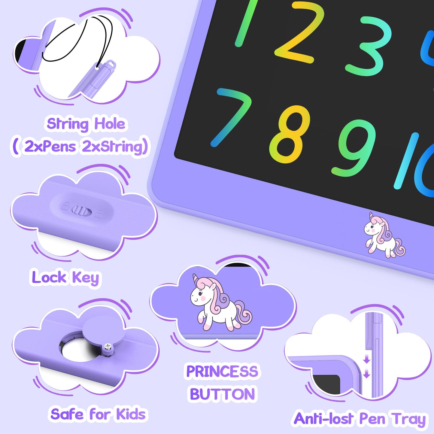 Hockvill LCD Writing Tablet for Kids 8.8 Inch, Toys for Girls Boys Drawing Pad for 3 4 5 6 7 Year Old Kids Toys, Children Christmas Birthday Gift for Kids Toddler Doodle Board Travel Essentials