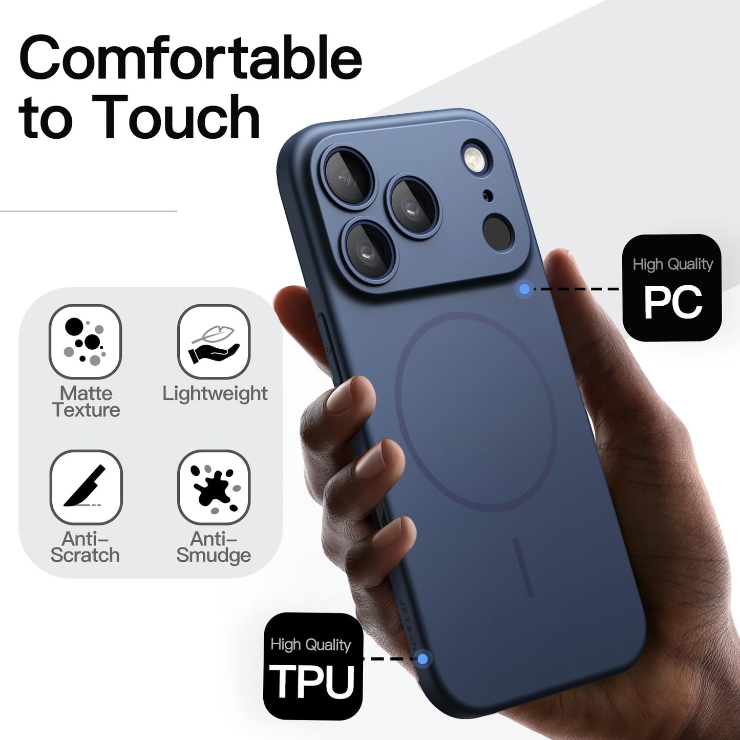 JETech Magnetic Slim Case for iPhone 17 Pro Max 6.9-Inch, Compatible with MagSafe, Ultra-Thin Lightweight Minimalist Phone Cover with Matte Finish and Full Camera Lens Protection (Black)