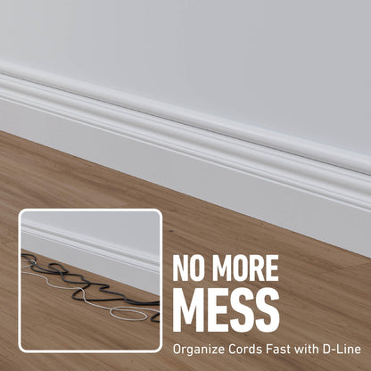 D-Line Cable Raceway On-Wall Cord Cover | 1D3015W | Surface Mount Electrical Channel to Hide and Conceal Cords, Cables, and Wires | White, Paintable