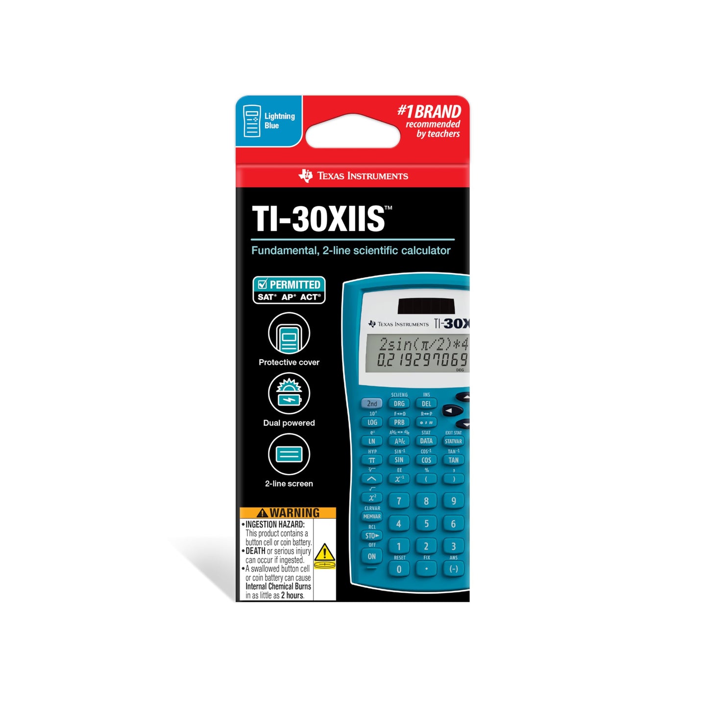 Texas Instruments TI-30XIIS Scientific Calculator, Black with Blue Accents (30XIIS/TBL/1L1/BK)