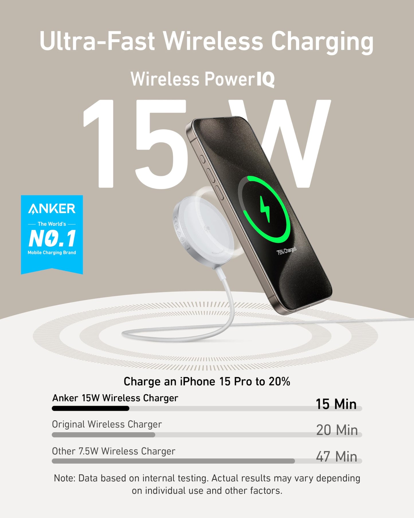 Anker MagSafe Charger Pad Compatible, MagGo iPhone 16 Wireless Charging Pad, Qi2 Certified 15W Wireless Charger for iPhone 16/16 Plus/16 Pro/16 Pro Max/15/14/13/12 Series (White, No Adapter)