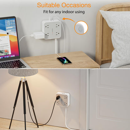 TESSAN Surge Protector Power Strip, 5 Ft Flat Plug Extension Cord with 3 USB (1 USB C) 8 Outlets, 1250W, 900J Protection, 3 Sided Outlet Extender with Power Switch for Office, Dorm Room, Grey