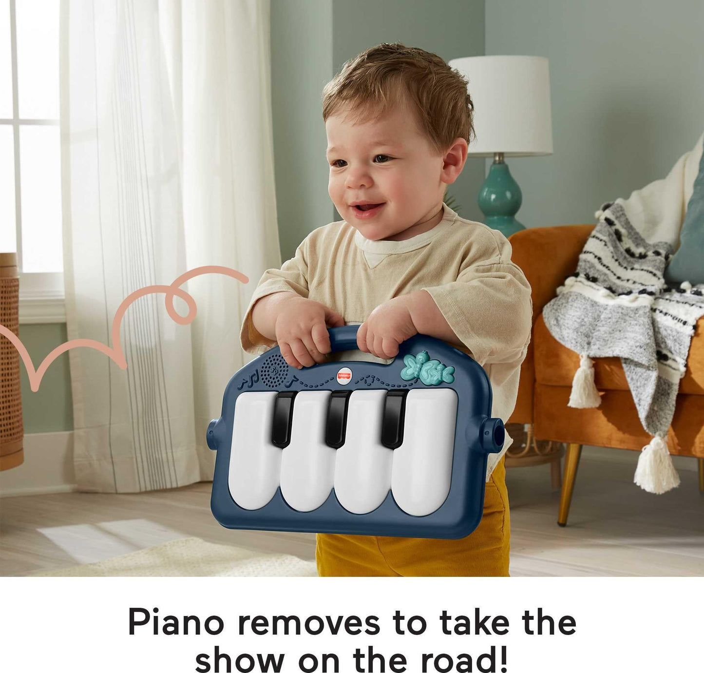 Fisher-Price Baby Playmat Glow and Grow Kick & Play Piano Gym, Blue Musical Learning Toy with Developmental Activities for Newborns 0+ Months