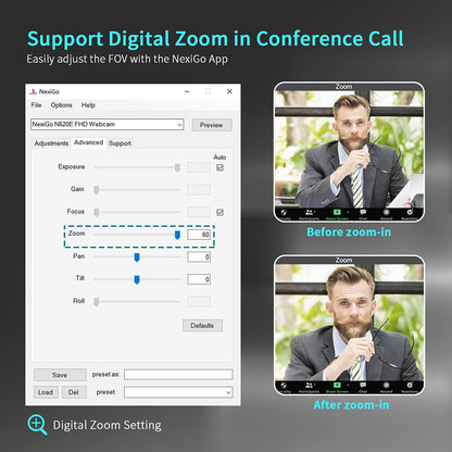 NexiGo N60 1080P Webcam with Microphone, Software Control & Privacy Cover, USB HD Computer Web Camera, Plug and Play, for Zoom/Skype/Teams, Conferencing and Video Calling