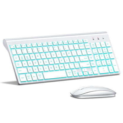 TopMate Wireless Keyboard and Mouse Ultra Slim Combo, 2.4G Silent Compact USB 2400DPI Mouse and Scissor Switch Keyboard Set with Cover, Batteries Included, for PC/Laptop/Windows/Mac - White
