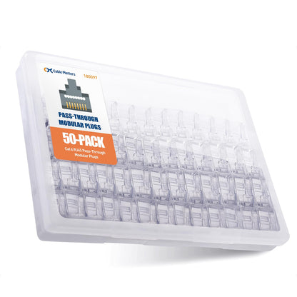 Cable Matters 100-Pack Cat 6 Pass Through RJ45 Connectors, 50µ Gold Plated (Cat 6 Ends / Cat6 Connector /RJ45 Modular Plugs/Ethernet Plugs/Network Connector) for Solid or Stranded UTP Ethernet Cable