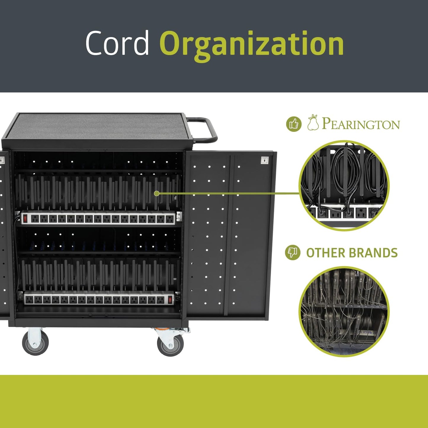 Pearington 32 Device Mobile Charging and Storage Cart for iPads, Chromebooks and Laptop Computers, Up to 13-inch Screen Size, Surge Protection, Front & Back Access Locking Cabinet