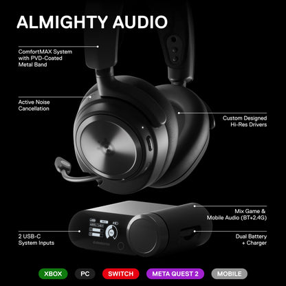 SteelSeries Arctis Nova Pro Wireless Multi-System Gaming Headset - Premium Hi-Fi Drivers - Active Noise Cancellation - Infinity Power System - ClearCast Gen 2 Mic - PC, PS5, PS4, Switch, Mobile