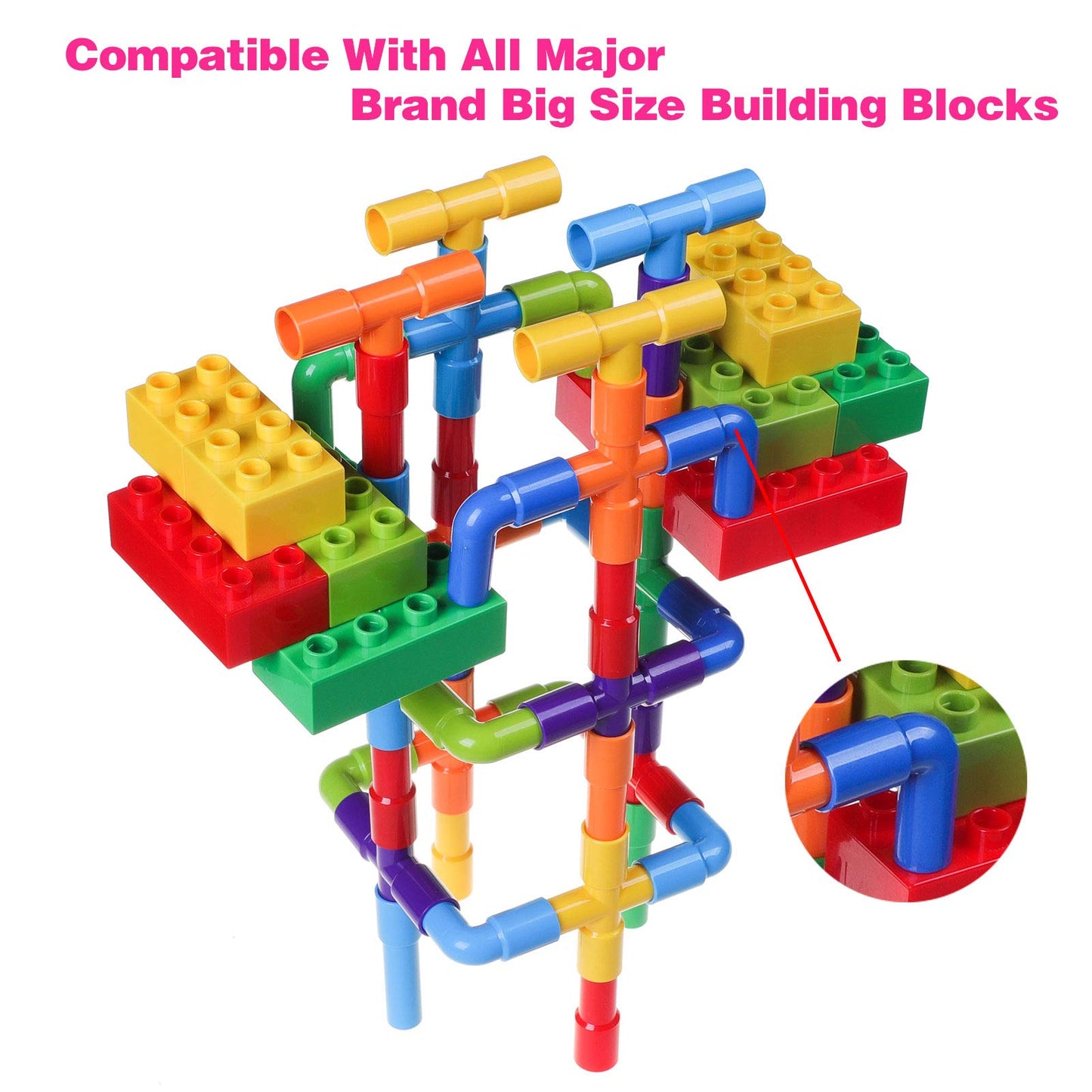 burgkidz STEM Learning Pipe Tube Construction Building Blocks, Sensory Toys with Wheels Baseplate for All Ages Kids Boys Girls, 188 Pcs