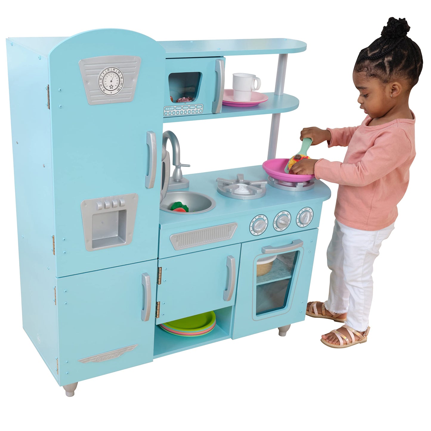 KidKraft Vintage Wooden Play Kitchen with Pretend Ice Maker and Play Phone, White