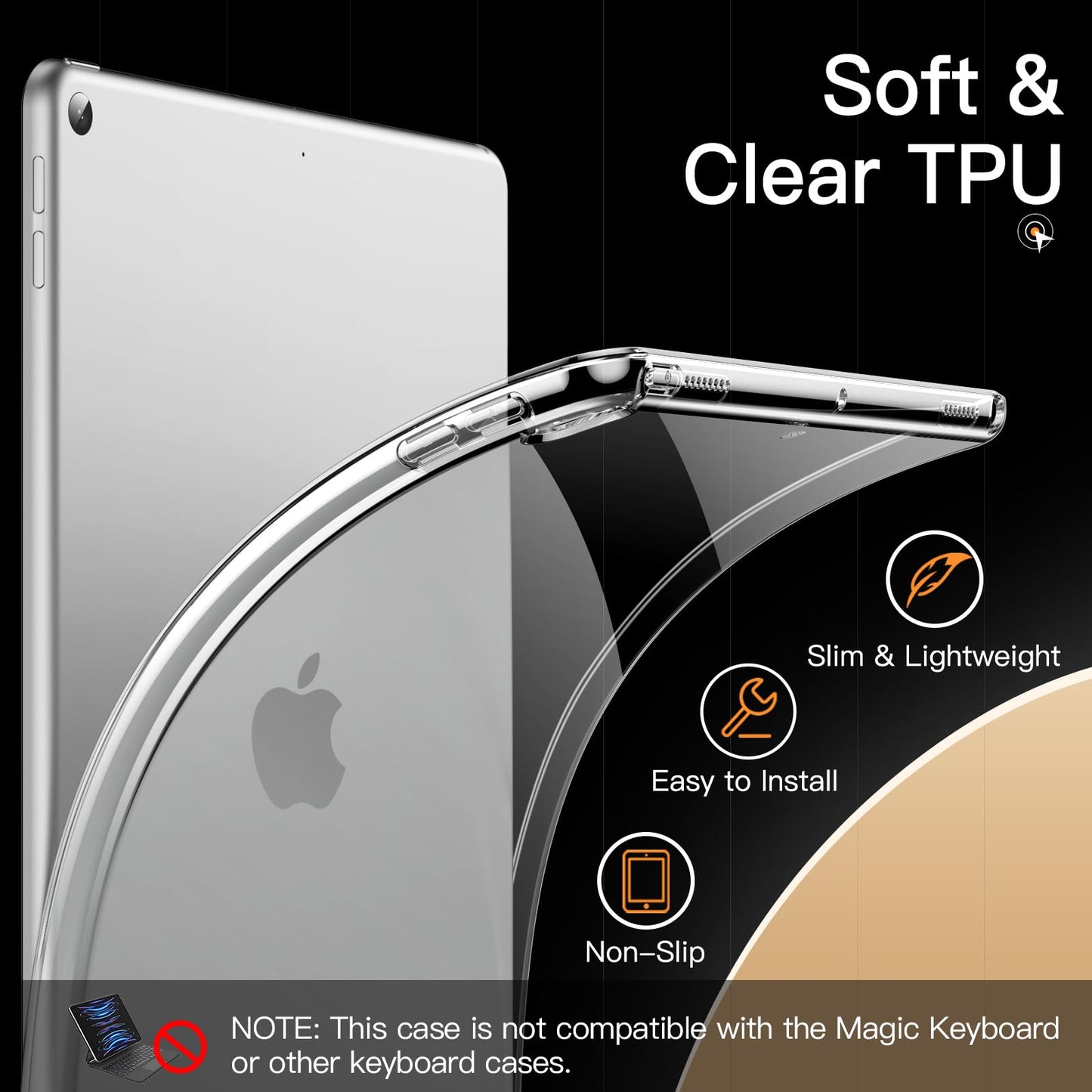 JETech Case for iPad Pro 11-Inch 2022/2021/2020 Model (4th/3rd/2nd Generation), Soft TPU Transparent Slim Shockproof Tablet Cover, Support Pencil 2nd Charging (Clear)