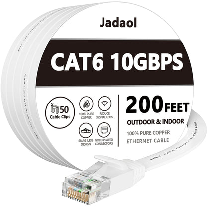 Jadaol Cat 6 Ethernet Cable 50 ft, 10Gbps Support Cat8 Cat7 Network, Flat RJ45 LAN Patch Cable, High-Speed Wired Internet Cable for Router, Modem, Switch, Gaming Consoles, PC, Streaming Devices, White