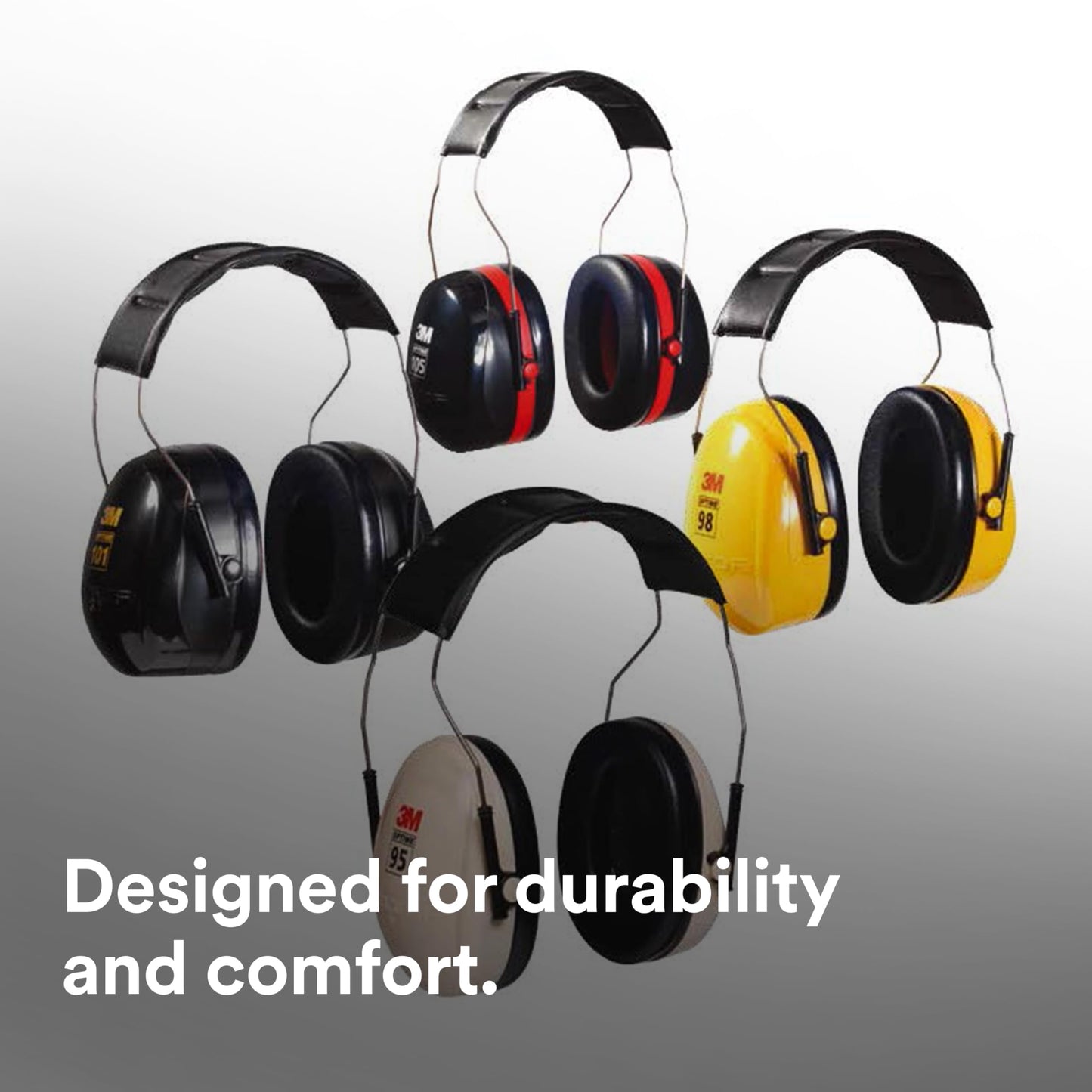 3M PELTOR Hearing Protection Optime 101 Earmuffs, Over the Head, H7A, 25 dB NRR, Adjustable Earcups, E-A-Rfit Compatible, Stainless Steel, Pack of 1, Black/Red