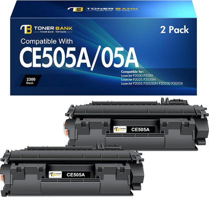 CE505A 05A Toner Cartridge Black P2035 Compatible Replacement for HP LaserJet P2035 P2055DN Toner Cartridge for HP P2055 P2055DN P2035N P2055DN P2030 P2050 P2055X P2055D Ink Printer Print 2 Pack