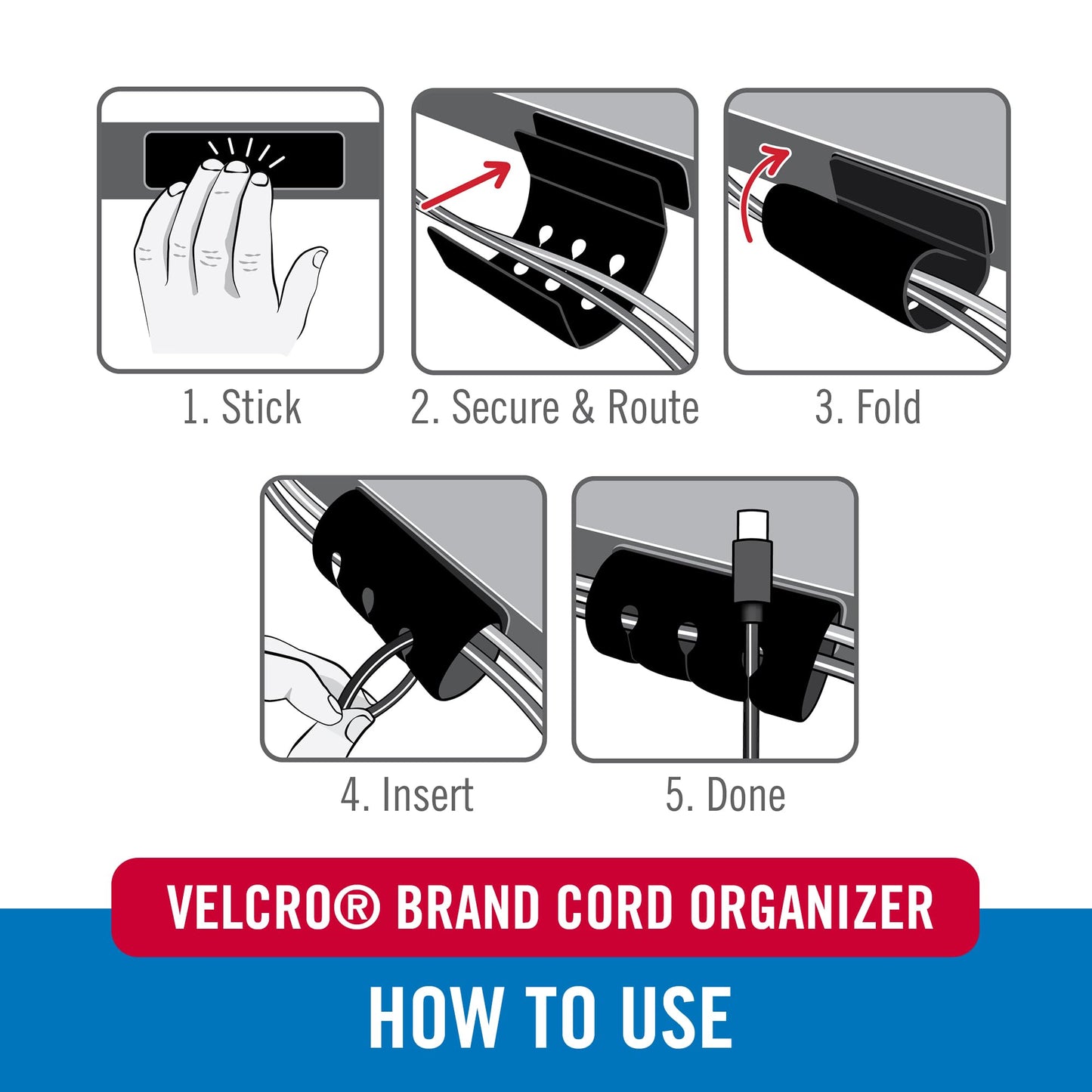 VELCRO Brand ONE-WRAP Cable Ties, 100Pk, 8 x 1/2" Black Cord Organization Straps, Thin Pre-Cut Design, Wire Management for Organizing Home, Office and Data Centers