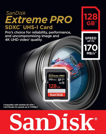 [Older Version] SanDisk 128GB Extreme PRO SDXC UHS-I Card - C10, U3, V30, 4K UHD, SD Card - SDSDXXY-128G-GN4IN