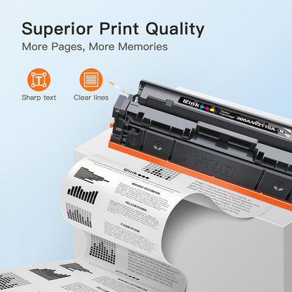 E-Z Ink 206X Toner Cartridges 4 Pack High Yield Compatible for HP 206X 206A W2110X W2110A to Use with HP Color LaserJet Pro MFP M283fdw M283cdw M283fdn M282nw M255dw M255nw M283 (with Chip -B/C/Y/M)