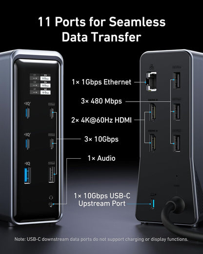 Anker Prime Docking Station, 14-Port with 160W Max Output, 10Gbps Fast Data Transfer, Real-Time Smart Interface, Audio and Ethernet Ports, Dual 4K Displays for Dell, HP, Lenovo and More