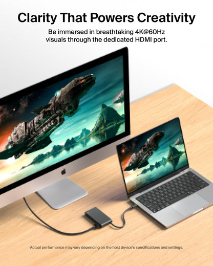 Belkin USB C Hub, 4-in-1 Multi-Port Laptop Dock with 4K HDMI, USB C Docking Station with 100 Watt Pass-Through Power Delivery, 2 X USB A Ports For MacBook Pro, Air, iPad Pro, Chromebook and More