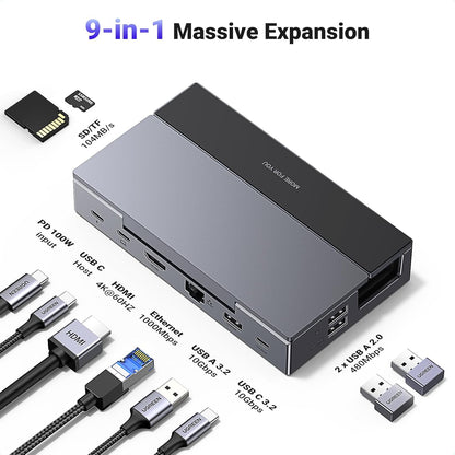 UGREEN Steam Deck Dock 9-in-1 USB C Docking Station Foldable Stand, 4K@60Hz HDMI, Gigabit Ethernet, PD 100W, 10Gbps USB A&C 3.2, TF/SD for Steam Deck, Rog Ally, ROG Xbox Ally, Legion Go