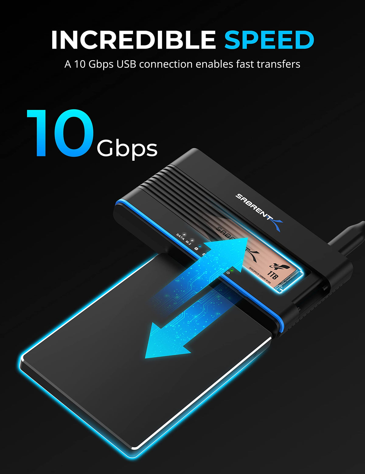 SABRENT USB 3.0 to 2.5in SATA Adapter Cable for SSD & HDD, UASP (EC-SSHD)