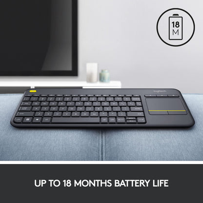 Logitech K400 Plus Wireless Touch TV Keyboard with Easy Media Control and Built-in Touchpad, HTPC Keyboard for PC-Connected TV, Windows, Android, ChromeOS, Laptop, Tablet - Black